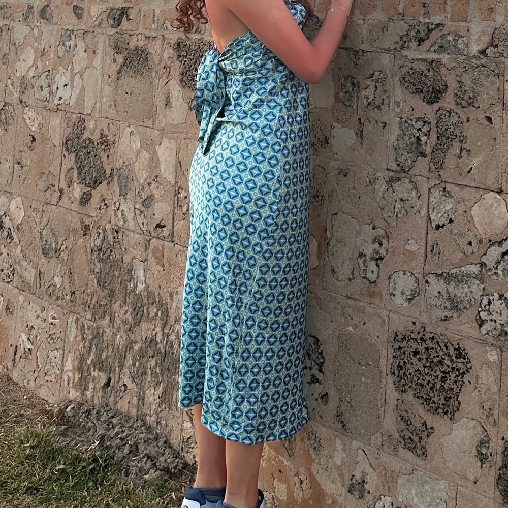 Vestique Teal and Yellow Geometric Maxi Dress - Picture 2 of 6